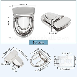 鉄製バッグタックロック留め具10セット  ハンドバッグのサムロック  プラチナ  4.2x3x1.3cm&nbsp;FIND-NB0005-16P