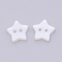 樹脂ボタン  染めと未染色の混合  2穴  スター  ホワイト  12x12x2.2mm  穴：1.2mm&nbsp;RESI-WH0024-51