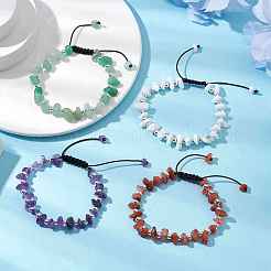 女性用宝石編みビーズブレスレット  ポリエステルコード付き  混合石  内径：2-1/8~2-7/8インチ（5.4~7.3cm）&nbsp;BJEW-JB11107