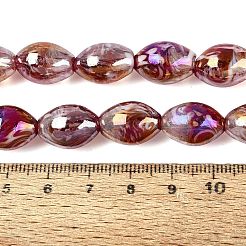 手作りランプワークビーズ連売り  オーバル  虹色メッキ  ファイヤーブリック  15~16.5x10~11mm  穴：0.7~1.2mm  約25個/連  14.96~15.16インチ（38~38.5cm）&nbsp;LAMP-N037-04D