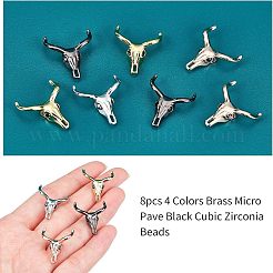 8 Stück 4 Farben Messing Micro Pave schwarze Zirkonia Perlen&nbsp;ZIRC-NB0001-59
