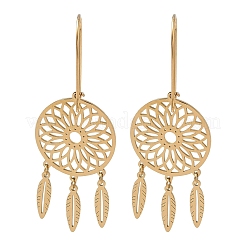 Плоские круглые серьги-кольца из нержавеющей стали 304 EJEW-G453-01G