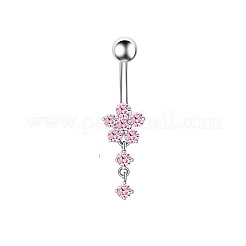 304ステンレススチールローズラインストーンカーブバーベルダングルベリーリング1個  ステンレス鋼色  花  10x5mm  ピン：1.6mm&nbsp;WGF9938-02