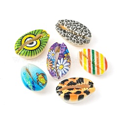 40шт 5 вида печатных натуральных бусин из ракушек каури SHEL-FS0001-05