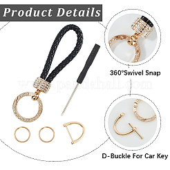 2 шт. 2 цвета ПУ кожа и сплав плетеный брелок со стразами KEYC-CL0001-16