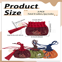 3 шт. 3 стиля поликоттоновые вышитые подвесные сумки&nbsp;ABAG-LP0001-27A