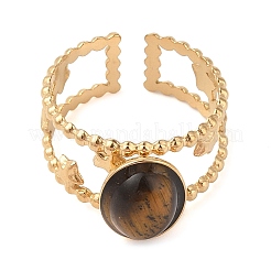 Овальные кольца на палец из натурального тигрового глаза&nbsp;RJEW-Z057-11G-01