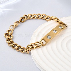 Браслет из нержавеющей стали 304 с микропаве из кубического циркония в кубинском стиле.&nbsp;BJEW-D408-01G