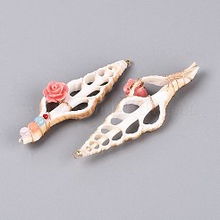 Colgantes grandes envueltos en alambre de cobre con rodajas de concha natural&nbsp;SSHEL-N042-23