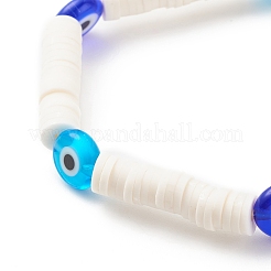 Женский браслет из полимерной глины Heishi Surfer стрейч с лэмпворком и бисером BJEW-JB08386-01