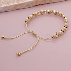 Braccialetti intrecciati a mano con perle finte e perline rotonde in ottone.&nbsp;DK1363