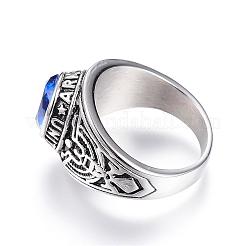 304ステンレススチールワイドバンドリング  キュービックジルコニアエナメル  オーバル  サイズ7~13  ブルー  17~23mm&nbsp;RJEW-G075-03-M