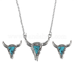 Наборы из ожерелий и серег-гвоздиков в стиле вестерн-ковбой из искусственной бирюзы с подвесками в виде головы коровы для женщин FS-WG063A3-03