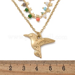 Двухслойные ожерелья из нержавеющей стали 304 и разноцветных стеклянных бусин&nbsp;NJEW-Z061-03G