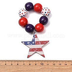 Ronds de serviette en perles de bois pour le jour de l'indépendance avec breloques en forme d'étoile&nbsp;HJEW-SC00090
