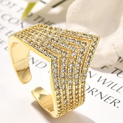 Кольца-манжеты для пальцев с покрытием из латуни с микропаве из прозрачного кубического циркония для женщин&nbsp;RJEW-M028-26G