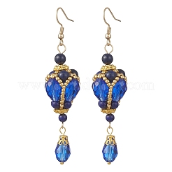 Серьги-подвески в форме капли из натурального лазурита и стеклянных бусин.&nbsp;EJEW-MZ00686-03