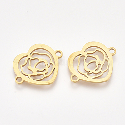 201 ステンレススチールリンクコネクター  レーザーカットリンク  花とハート  ゴールドカラー  15.5x19.5x1mm  穴：1.8mm&nbsp;STAS-T044-46G