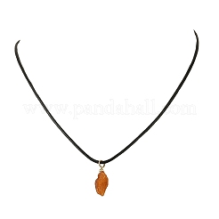 Collier avec pendentif en ambre brut naturel et cordon ciré noir&nbsp;NJEW-JN06582-01
