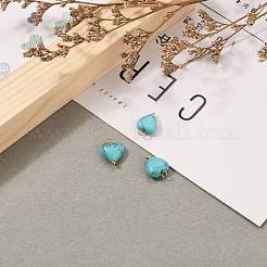 合成ターコイズペンダント  金色の真鍮ボールヘッドピン付き  ハート  ターコイズ  14x10x5mm  穴：2mm&nbsp;PALLOY-JF00558-04