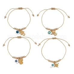 Bracelet en cordon de nylon tressé avec breloque œil protecteur en nacre naturelle émaillée et acier inoxydable.&nbsp;BJEW-JB14285