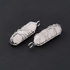 Остроконечные подвески из медной проволоки из натурального розового кварца G-F733-05H