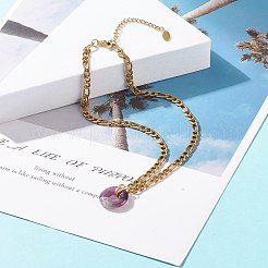 ナチュラルアメジストドーナツペンダントネックレス  女性用 304 ステンレススチール フィガロチェーン付き宝石ネックレス  ゴールドカラー  15.87インチ（40.3cm）&nbsp;NJEW-JN03815-02
