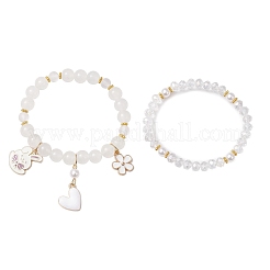 2шт 2 стиля стеклянные круглые бусины эластичные браслеты BJEW-JB11867