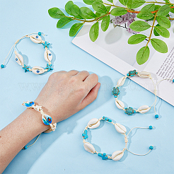 4шт. 4 стиля браслетов из плетеных бусин из натуральной ракушки с отпугивающим сглазом BJEW-FI0001-74