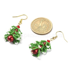 Boucles d'oreilles pendantes en forme d'arbre de Noël en graines et perles d'imitation&nbsp;EJEW-MZ00094