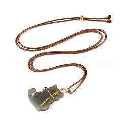 Halsketten mit verstellbarer Kordel aus natürlichem Hetian-Jade-Katzenanhänger&nbsp;NJEW-N064-02