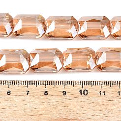 電気メッキ透明ガラスビーズ連売り  半分メッキ  多面カット  長方形  桃パフ  18x13x7.8mm  穴：1mm  約40個/連  28.74インチ（73cm）&nbsp;EGLA-WH0005-02C-04