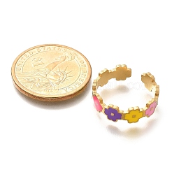 201ステンレススチールエナメルオープンカフリング女性用  ゴールドカラー  花  6mm  調整可能&nbsp;RJEW-A053-03G-01