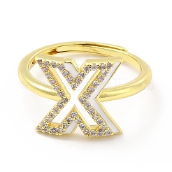 Bague réglable avec lettre initiale en émail de couleurs mélangées et zircons cubiques transparents&nbsp;RJEW-P045-01G-X