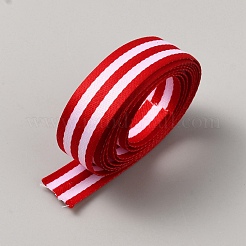 ポリエステルストライプリボン  服飾材料  ホワイト  レッド  5/8インチ（15mm）&nbsp;DIY-WH0580-13D