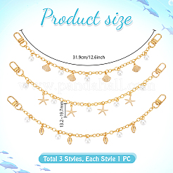 3 шт. 3 стиля океанская тематика сплава ракушка морская звезда подвеска латунные цепочки декоративные цепочки для сумки&nbsp;HJEW-PH02266