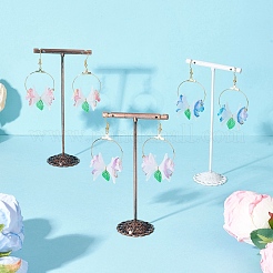 3 пара двухцветных серег-подвесок в форме цветка и листа из нержавеющей стали 304 EJEW-TA00751