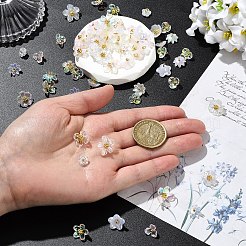 11種類のアクリルチャーム110個  真鍮パーツ  花のチャーム  ゴールドカラー  ホワイト  7~10mm  穴：2~2.5mm  10個/スタイル&nbsp;PALLOY-YW00211
