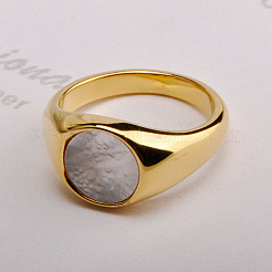 Anillos de dedo de acero inoxidable 304 con concha natural&nbsp;WGA15AE-02