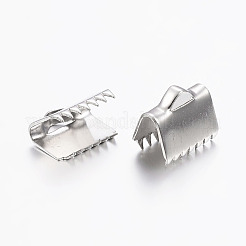 変色しない304ステンレススチールリボンカシメエンドパーツ  長方形  ステンレス鋼色  9x10.5mm  穴：1.5x4mm&nbsp;X-STAS-I071-11P-D
