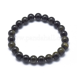 Bracelets extensibles en perles d'obsidienne brillante dorée naturelle&nbsp;BJEW-K212-A-020