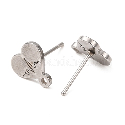 304ステンレススチールスタッドピアス金具  カン付き  ステンレス鋼色  ハート  10x9mm  穴：1.2mm  ピン：10x0.8mm&nbsp;SA-CBA4E98-01G-P