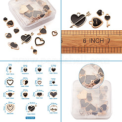 合金エナメルチャーム  ハート  ブラック  ゴールドカラー  12.5x10x1.5mm  穴：4mm  60個/箱&nbsp;ENAM-TA0002-11