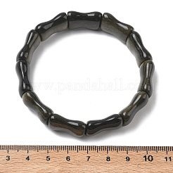 Bracelets extensibles en bambou et perles d'obsidienne dorée naturelle pour femmes et hommes&nbsp;BJEW-K304-01D