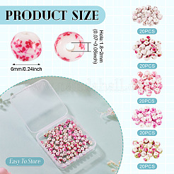 100 pièce 5 styles de perles en céramique de porcelaine imprimées de fleurs faites à la main&nbsp;PORC-TA0001-42A
