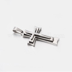 変色しにくい304ステンレススチール製クロスペンダント  ステンレス鋼色  45x26.5mm  穴：8x5mm&nbsp;STAS-M185-33P