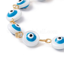 Pulsera de cadena plana redonda con eslabones de mal de ojo y esmalte&nbsp;BJEW-C015-21G