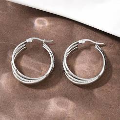 Серьги-гвоздики с тройным кольцом из нержавеющей стали 304&nbsp;EJEW-P324-08P