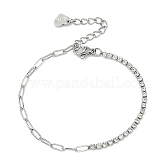 Braccialetti da donna con catene a forma di graffetta in acciaio inossidabile 304 e catene a tazza con strass&nbsp;BJEW-D456-06P