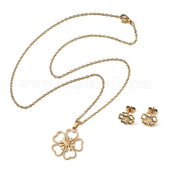 Комплекты из ожерелий и серег-гвоздиков из нержавеющей стали Flower 201 для женщин SJEW-Q025-04G